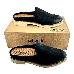 Softwalk Wolcott II Women's 8.5 Slip On Slide Shoes Black Nubuck Leather w/Box